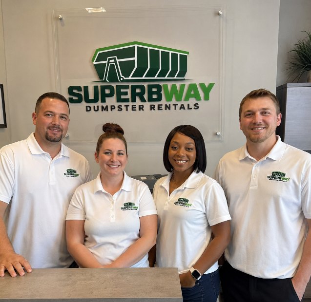 The Superbway Dumpster Rentals team at the office front desk